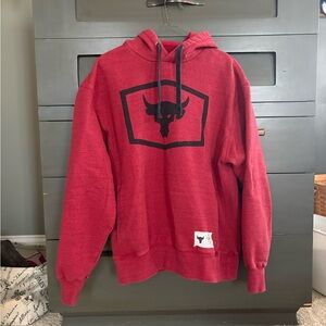 Under Armour Red Hoodie with Black Bull Blood, Sweat, Respect Logo.